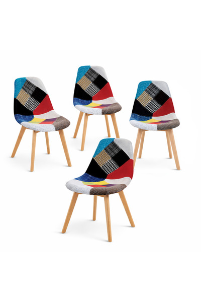 Kiwari Set de 4 scaune Kiwari® Juno Patchwork, șezut din spumă, picioare din ...