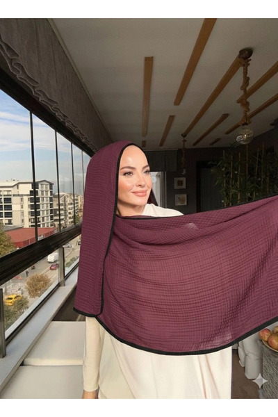 VaVscarfs Muslin Shawl - Piped Muslin Shawl Black-Claret Red