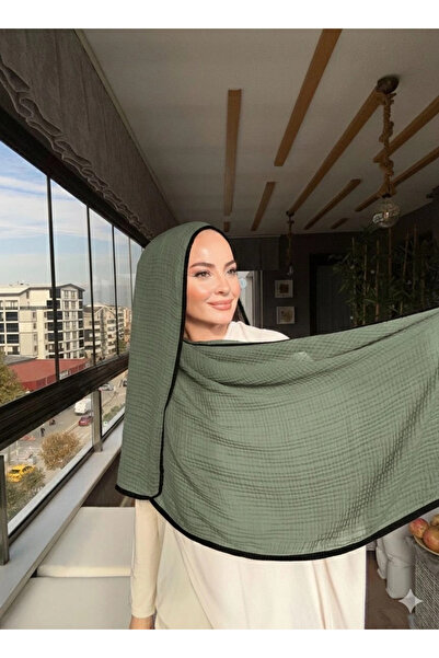 VaVscarfs Muslin Shawl - Piped Muslin Shawl Black-Green