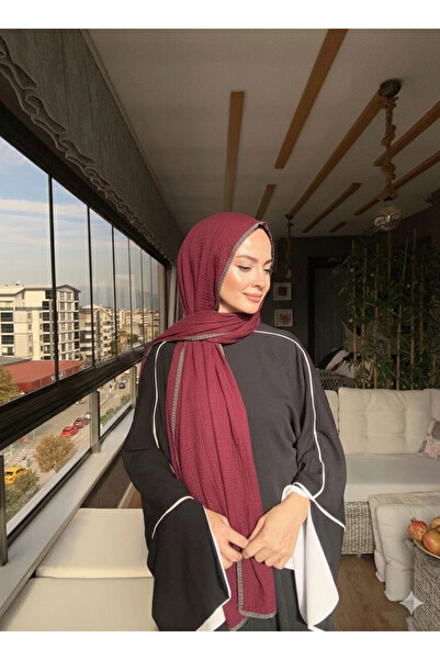 VaVscarfs Muslin Shawl - Piped Muslin Shawl Grey-Cherry