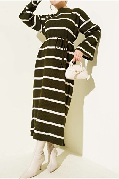 Vaniza Bed Striped Rope Lace-Up Knitwear Dress