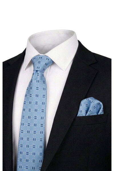 Bursa İpek Blue Patterned Silk Tie Set