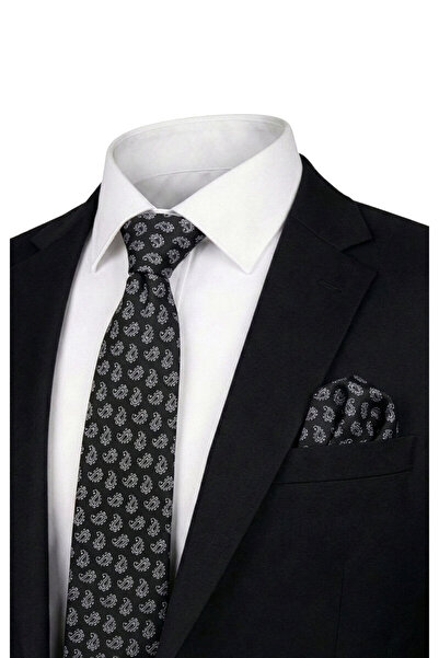 Bursa İpek Black Patterned Silk Tie Set