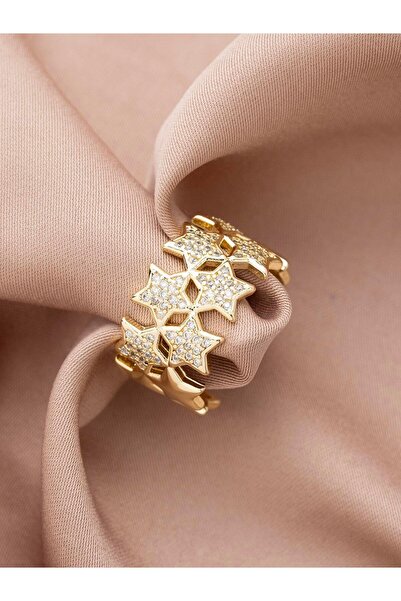 Zuum Accessories Yıldız Model Zirkon Taşlı Özel Tasarım 14K , Gold , Sarı Ren...