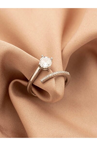 Zuum Accessories خاتم فولاذي قابل للتعديل بتصميم متقاطع من حجر الزركون الفضي ...