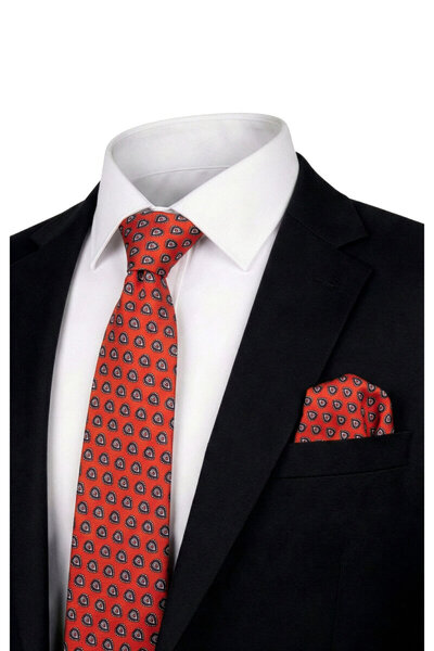 Bursa İpek Red Patterned Silk Tie Set