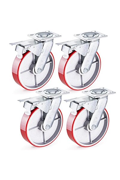 GBL Set of 4 swivel casters, 200 mm,capacity 1520 kg, 360° rotation, PU rubbe...