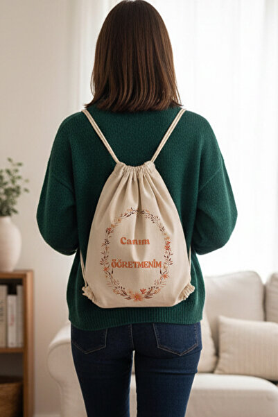giftkonsept My Dear Teacher Printed Drawstring Adjustable Raw Cloth Backpack
