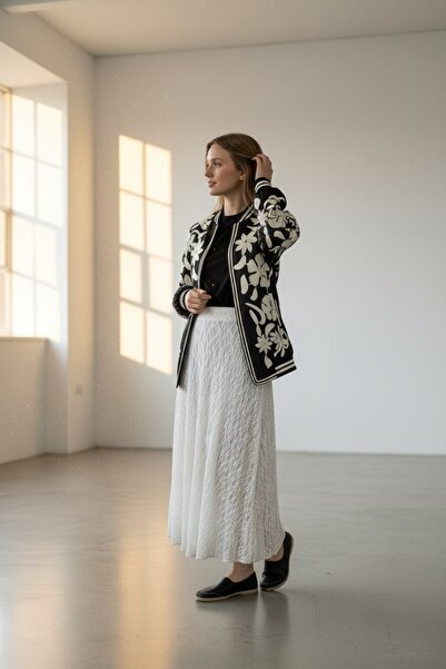 Molly Nelly Kadın Astarlı Güpürlü Lastikli Uzun Etek