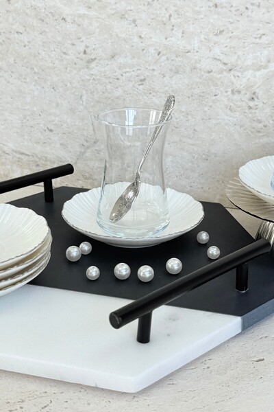 porselenden Aura Silver 6-Person 12 cm 6-Piece Premium Porcelain Tea Plate Se...