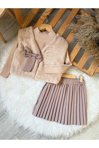 Ysferbutik Girl's Skirt Vest Sweet Three-Piece Set