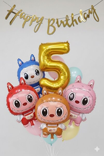PARTİAVM 5 Yaş Labubu Bebek Tamalı Balon Mavi Pembe Kırmızı Kahve Labubu Set ...