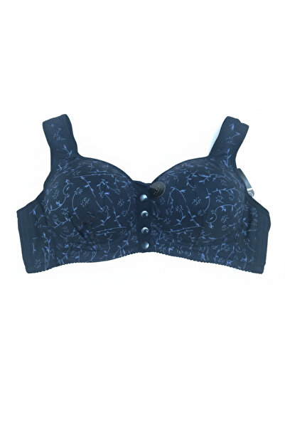 M.F.Ö LİNGERİE Önden Düğmeli Çıtçıtlı Desenli Siyah Sütyen