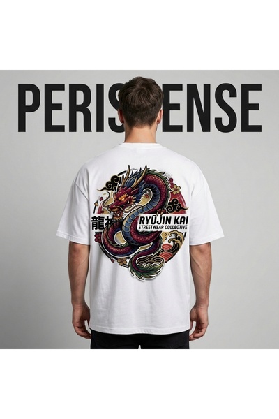 PERISENSE Unisex Japanese Dragon Printed Premium Combed Cotton Oversized T-Shirt