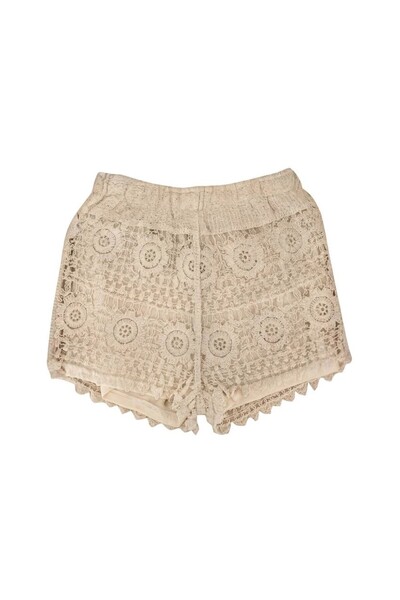 Yasmy Collection Women's Beige Elastic Waist Lined Crochet Shorts Hzl25-Lc251