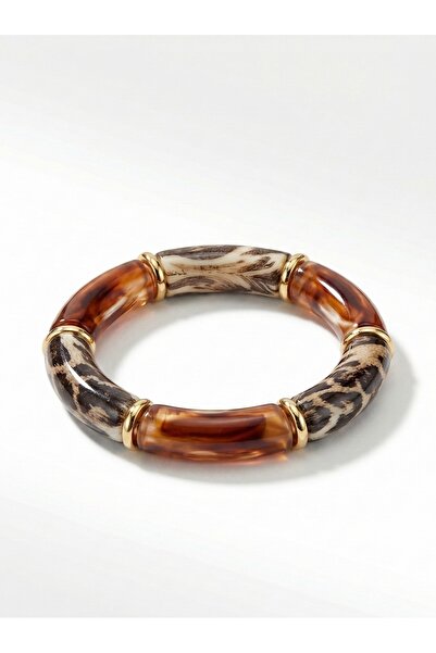 Snartun Amber Tone & Leopard Pattern Gold Detailed Elastic Bracelet I Special...