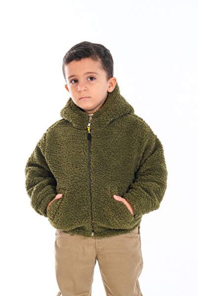 Miniro Kids HAKİ KAPŞONLU ASTARLI PELUŞ MONT