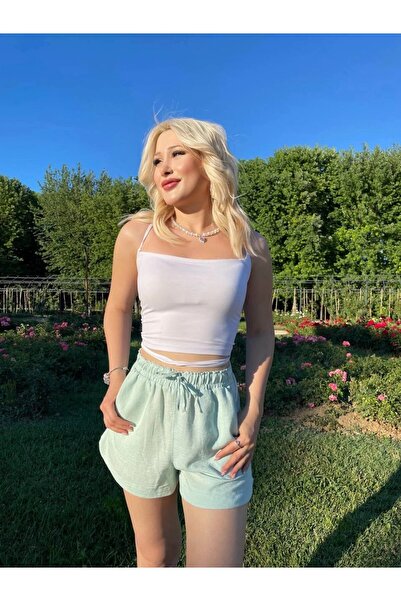 Yasmy Collection Women's Water Green Elastic Waist Slit Detailed Pockets Line...