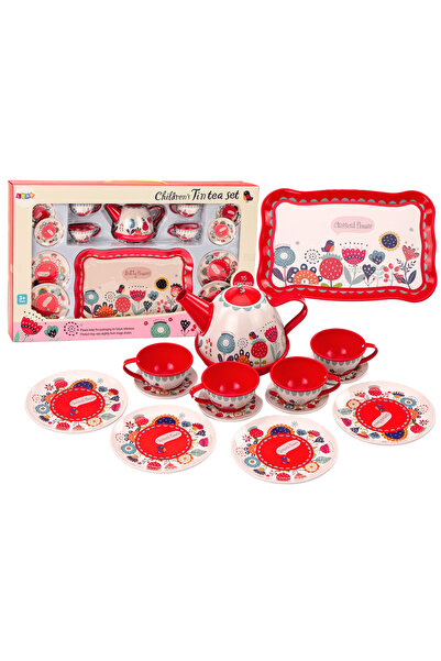 LEAN Set cafea si ceai cu cesti, ceainic si tava, rosu, 15 piese (3+ ani)