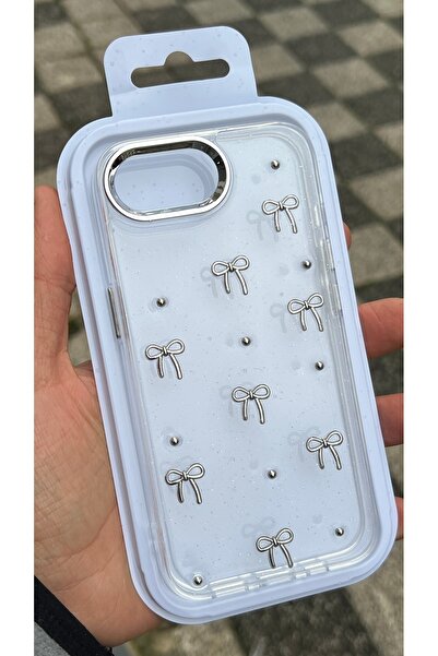 EDELFU iPhone 16E - Silvery Silver Bow Pattern Transparent Flashy Silicone Ph...