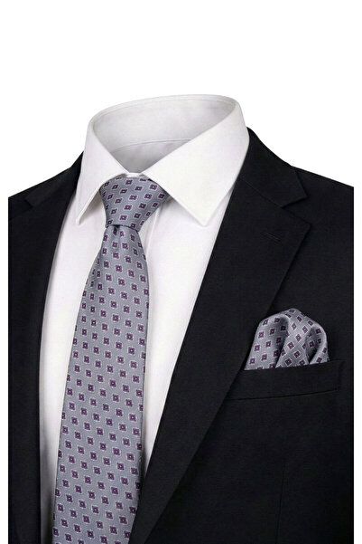 Bursa İpek Gray Patterned Silk Tie Set