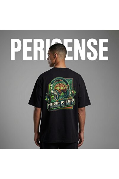PERISENSE Unisex Music Is Life Printed Premium Combed Cotton Oversized T-Shirt