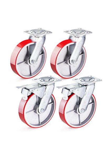 GBL Set of 4 swivel casters,capacity 1520 kg, 360° rotation, PU rubber, 2 whe...