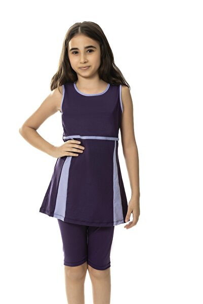Yasmy Collection Girl's Purple Lilac Detailed 6-13 Years Old Sleeveless Swims...