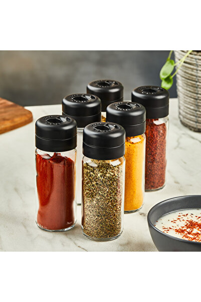 YAZICI 6 Pieces 245 ml Glass Spice Jar Set with Screw Caps