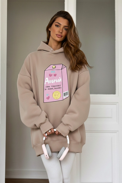 GUARAZ Women's Soft Fabric Oversized Fleece Inside Hooded Good Heart B Printe...