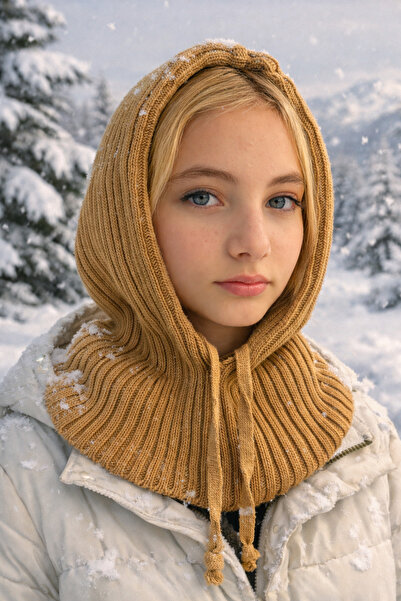 CROCUS DESIGN Knitted Balaclava Beanie in Tan Color