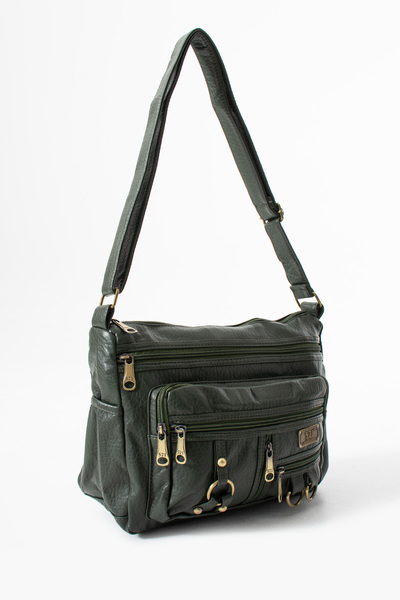 DUOMİNO Green Washed Leather Multi-Pocket Crossbody Bag / Shoulder Bag / Mess...