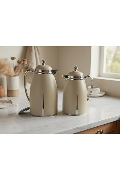 ZALA طقم ترمس مزدوج فاخر باللونين البيج والفضي - تصميم أنيق وعصري وفاخر، ترمس...