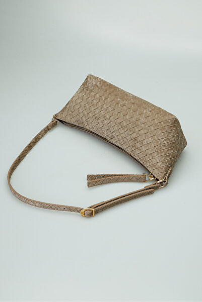 KISCHE Knitted Patterned Mink Mini Shoulder Bag with Adjustable Strap, Zipper...
