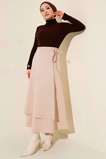 By Kuzey Aras Knitted Scuba Tie-Up Double-Breasted Skirt