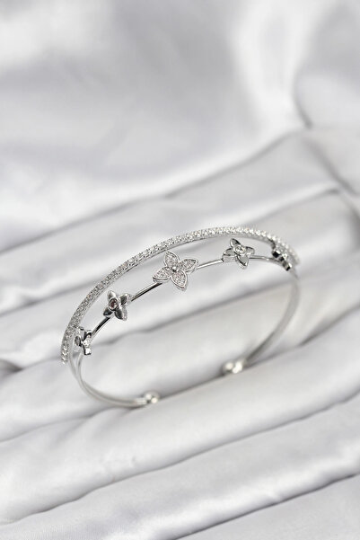 lowell home Brass Silver Color Flower Model Women's Bracelet