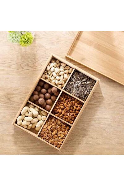 MOSTAFA صينية تقديم للمكسرات وحلويات خشبية بغطاء اكريليك مقسمة ل6 خانات