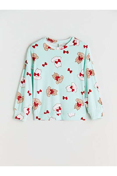 LC Waikiki Özmarka Noul Sezon guler rotund cu model Top de pijama pentru fete