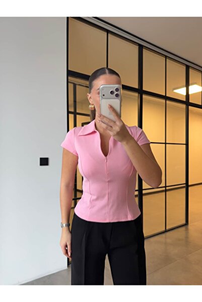 BB Bensu Buyruk Μπλουζάκι πόλο με φερμουάρ, ροζ