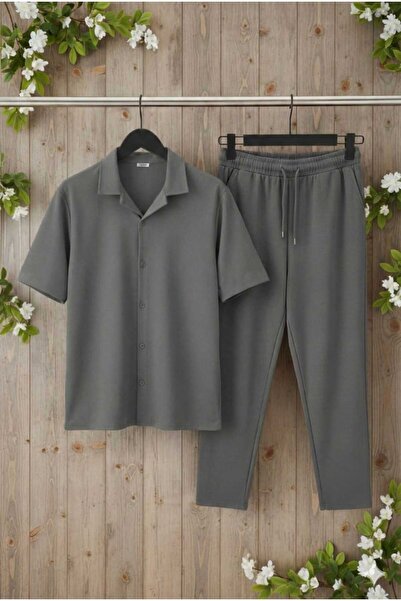 BRLKN Crepe Fabric Short Sleeve Shirt - Pants Set Stretch Fabric Unisex Women...