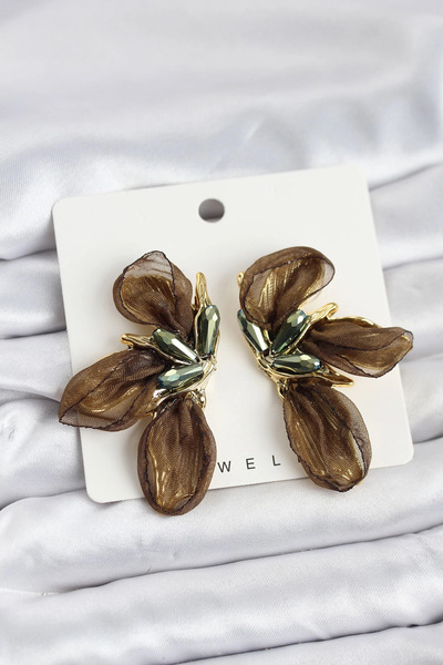 lowell home Lotus Model Khaki Color Tulle Women's Earrings