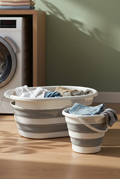 Snippy Accord - 2'li Katlanabilir Akordiyon Silikon Çamaşır Sepeti Su Kovası ...
