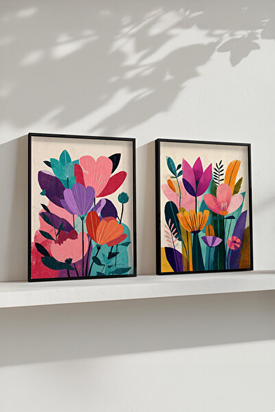 STARYUNA Set de pictură dublă cu compoziție de flori colorate abstracte cu ca...