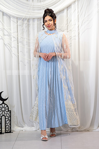Hasnaa Abaya Elegant two-piece sky-blue jalabiya
