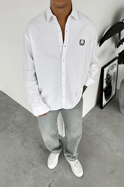 HAFKAGİYİM Cămașă relaxată cu broderie premium albă