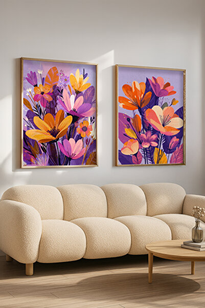 STARYUNA Ilustrație de flori colorate pe fundal violet cu rame din lemn Set d...