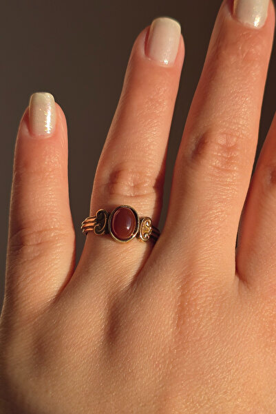 NBS Beautiful Naturel Stones Adjustable Antique Copper Ring with Agate Stone ...