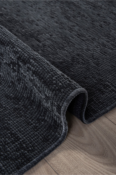 Seloria Home Antrasit Şönil Yıkanabilir Dokuma Kaymaz Taban Halı Kilim Yolluk