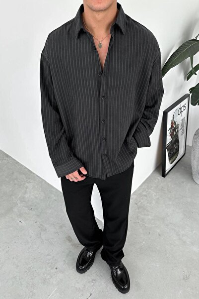 HAFKAGİYİM Cămașă neagră premium cu dungi din modal