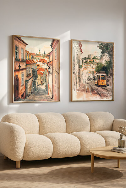 STARYUNA Set de pictură cu cadru din lemn, străzi europene și tramvai nostalg...